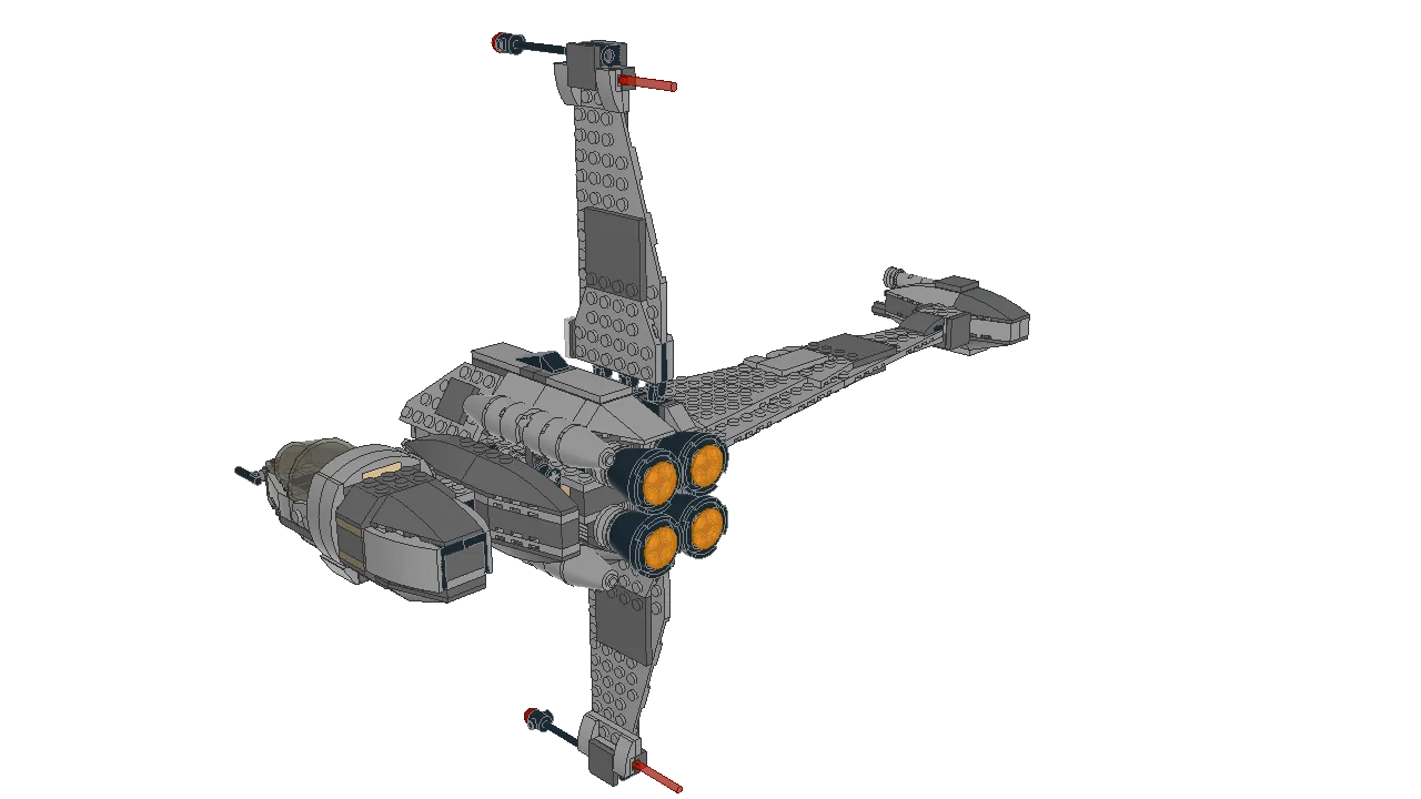 AI-generated B-wing starfighter rendered from LDraw source