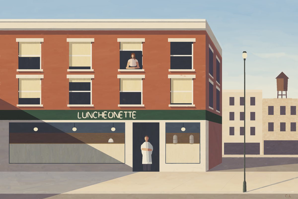 Claude Opus 5.5 绘制的 Hopper 风格街角餐馆《Luncheonette, Four O'Clock》